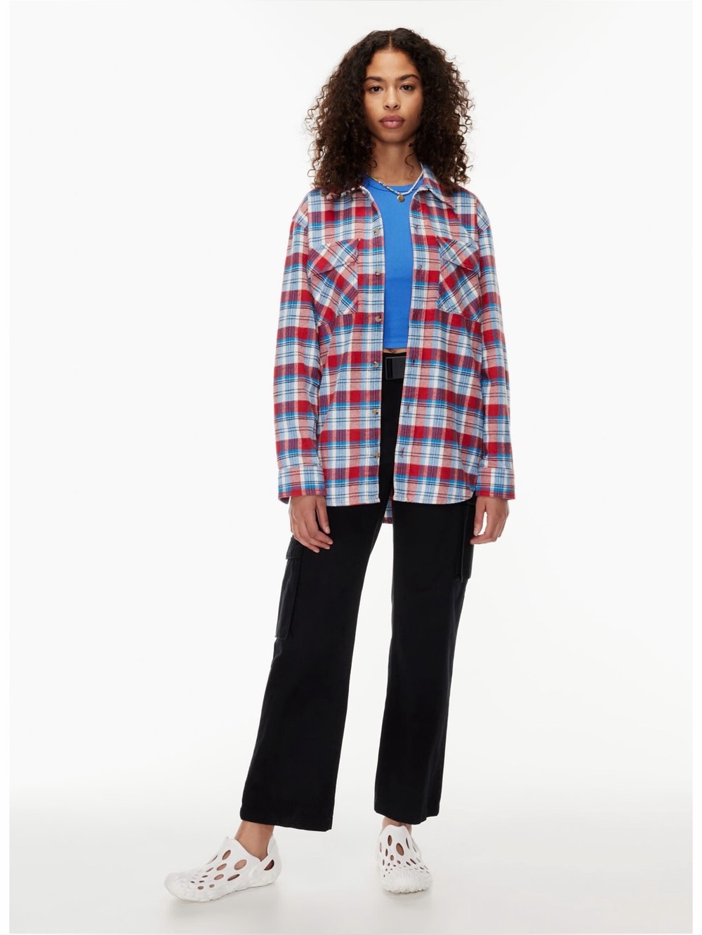 Aritzia TNA Plaid Oversized Button-Up in Alana Mrcle Rd/Lt Otml